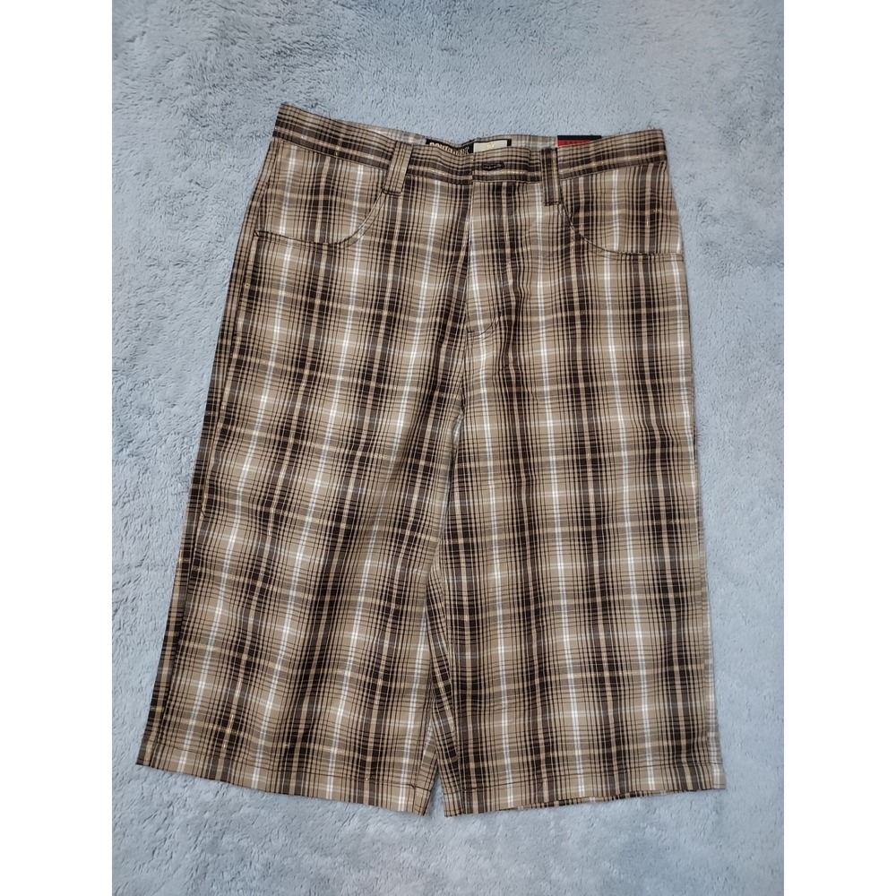 NEW Southpole Shorts Mens 34 Plaid Y2K Baggy Hip Hop Streetwear Brown Gold Long